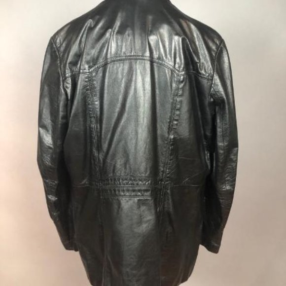 Mens 1980s original vintage BLK Leather coat size 40/42 - Picture 2 of 6